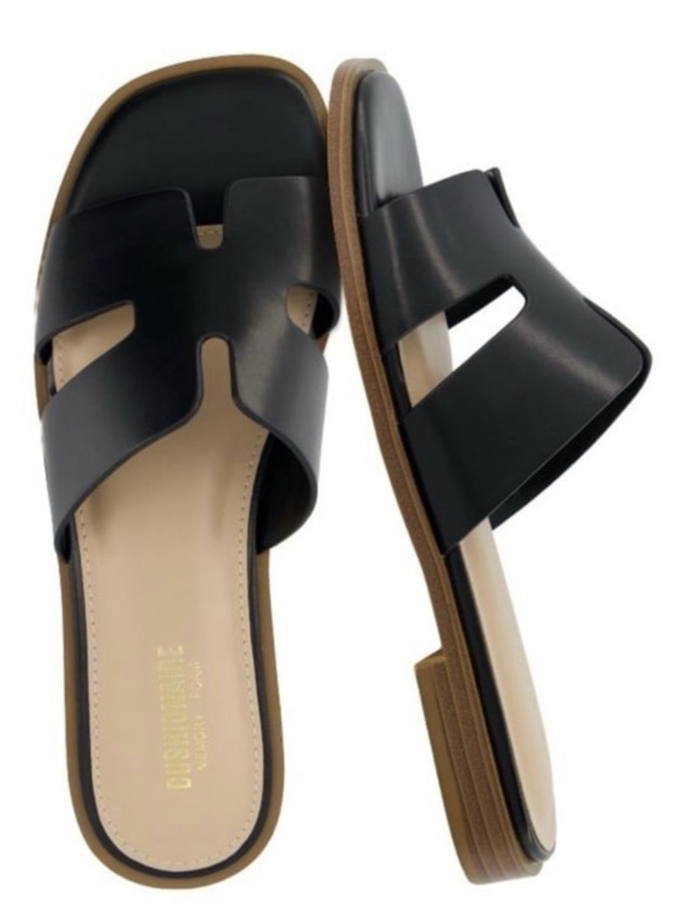 Cushionaire Women's Black Voyage Cutout strap Slide Sandals